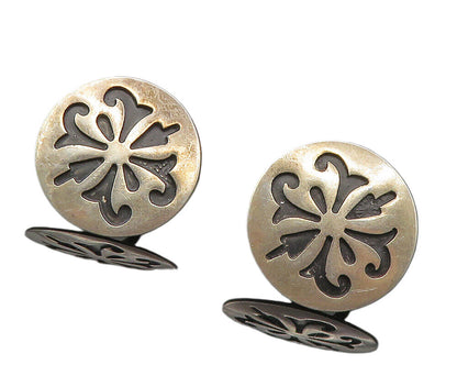 ETM MEXICO 925 Silver  Vintage Oxidized Floral Non Pierce Earrings  EG4991