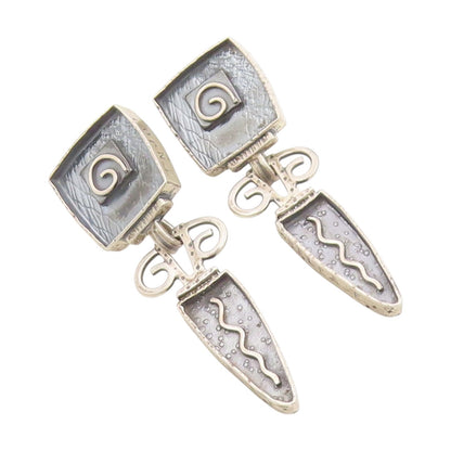 925 Sterling Silver Vintage Earrings Abstract Geometric Spiral Dangle  EG14084