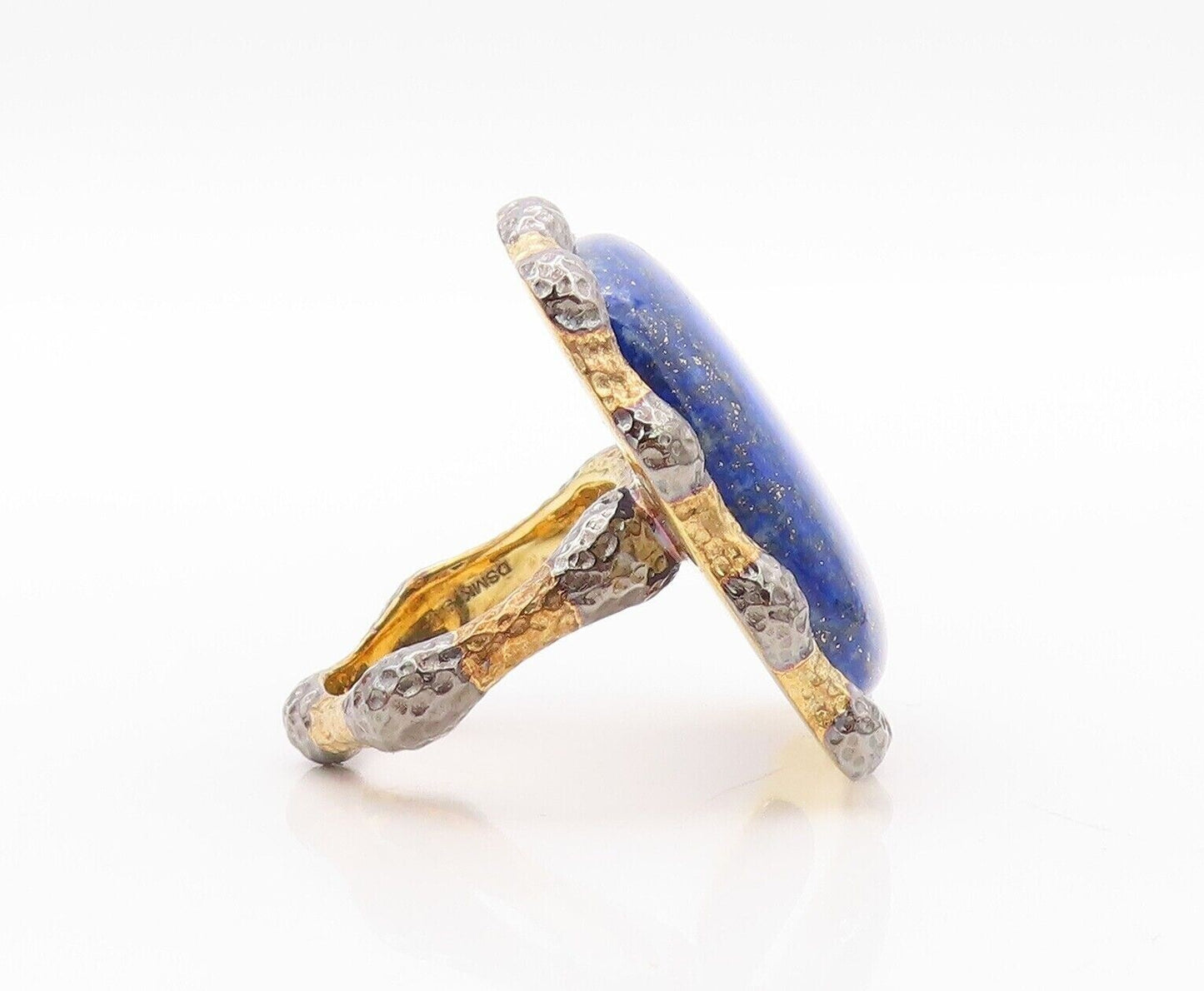 925 Sterling Silver Vintage Ring Gold Plated Large Frame Gemstone Sz 7.5 RG30192