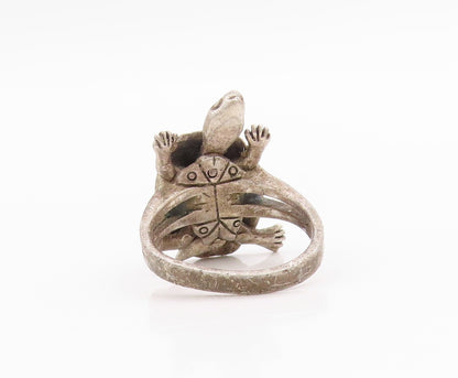 925 Sterling Silver Vintage Ring Gemstone Inlay Turtle Moves  Sz 6.5  RG33179