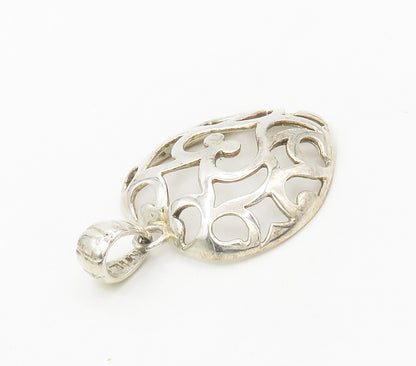 925 Sterling Silver  Vintage Shiny Open Swirl Love Heart Dome Pendant  PT12851