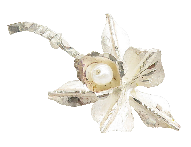 925 Sterling Silver  Freshwater Pearl Sculpted Flower Shiny Brooch Pin  BP4270
