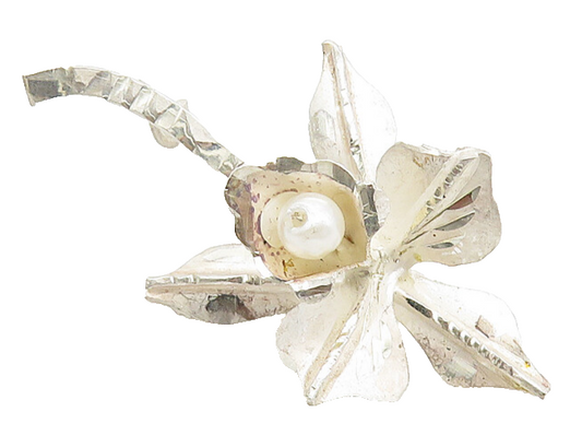 925 Sterling Silver  Freshwater Pearl Sculpted Flower Shiny Brooch Pin  BP4270