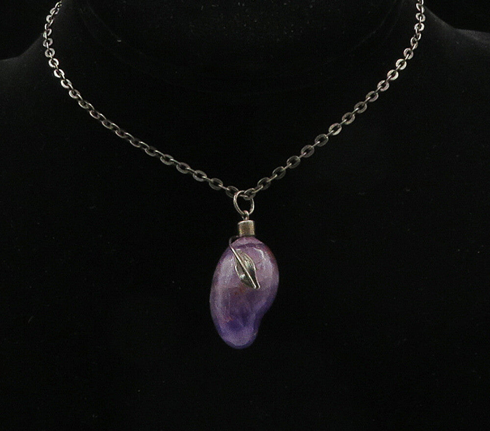 925 Sterling Silver  Vintage Amethyst Floral Dark Tone Chain Necklace  NE2625
