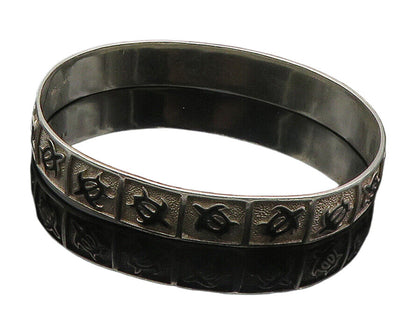 925 Sterling Silver  Vintage Black Onyx Turtle Motif Bangle Bracelet  BT6488