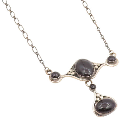 925 Sterling Silver Vintage Necklace DTR JAY KING Cabochon Onyx Chain  NE4751
