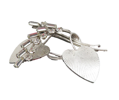 CARL ART 925 Silver  Vintage Cubic Zirconia Floral Hearts Brooch Pin  BP3574