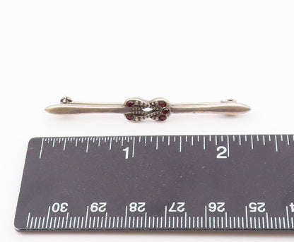 925 Sterling Silver  Vintage Petite Flat Cut Garnet Brooch Pin  BP9225