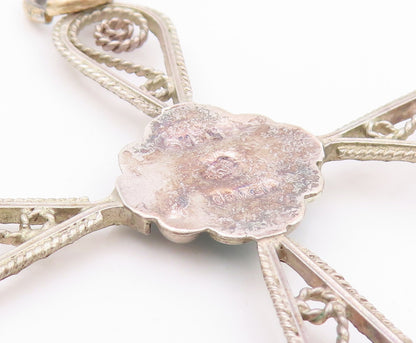 925 Sterling Silver Vintage Pendant Designer Wirework Turquoise Cross  PT24097