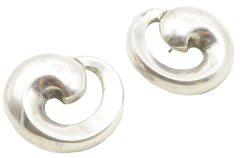 925 Sterling Silver  Vintage Shiny Round Swirl Dome Drop Earrings  EG5512