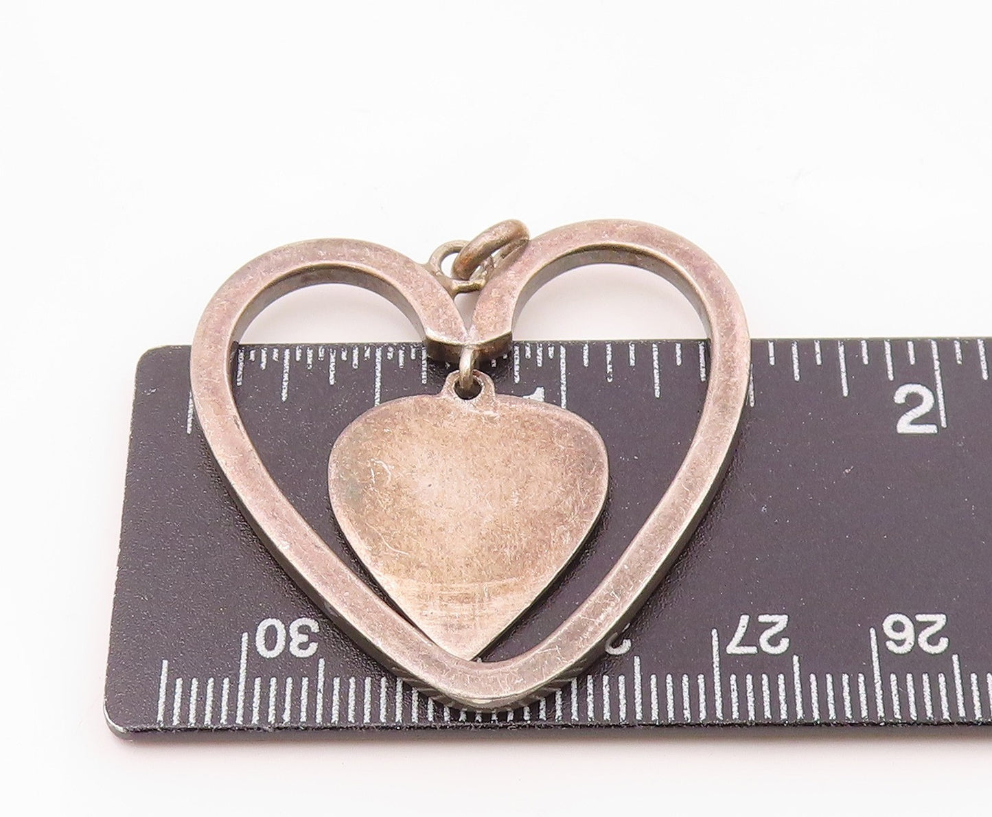 JONDELL 925 Silver  Vintage Open Love Heart With Dangle Center Pendant PT21924