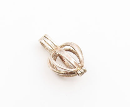 925 Sterling Silver Vintage Pendant Classic Love Heart Cage Charm OPENS  PT26621