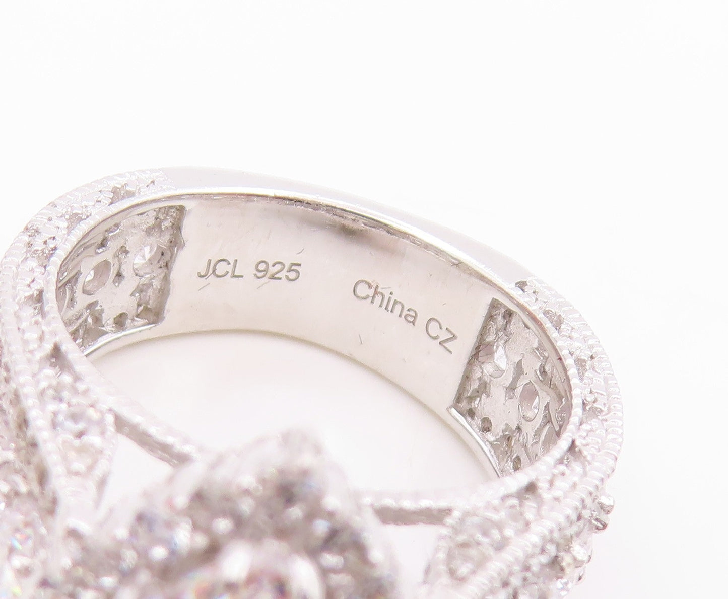 925 Sterling Silver Vintage Ring Pear Cut CZ Elegant Statement Band Sz 7 RG34736
