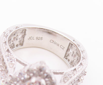 925 Sterling Silver Vintage Ring Pear Cut CZ Elegant Statement Band Sz 7 RG34736