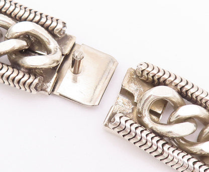 925 Sterling Silver Vintage Necklace Heavy Links Bordered Rope Effect  NE4247