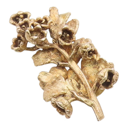 925 Silver  Vintage Gold Plated Sculpted Flower Branch Brooch Pin  BP9960