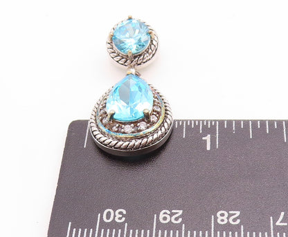 925 Sterling Silver Vintage Pendant Drop & Round Cut Blue & White Topaz  PT23767