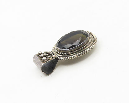 925 Sterling Silver  Vintage Faceted Smoky Topaz Twist Oval Pendant  PT14017