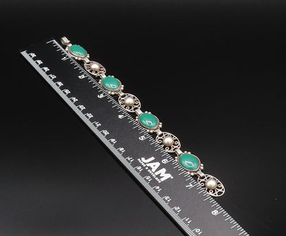 MORALES MEDRANO 925 Silver  Vintage Green Onyx & Bead Ball Bracelet  BT9678