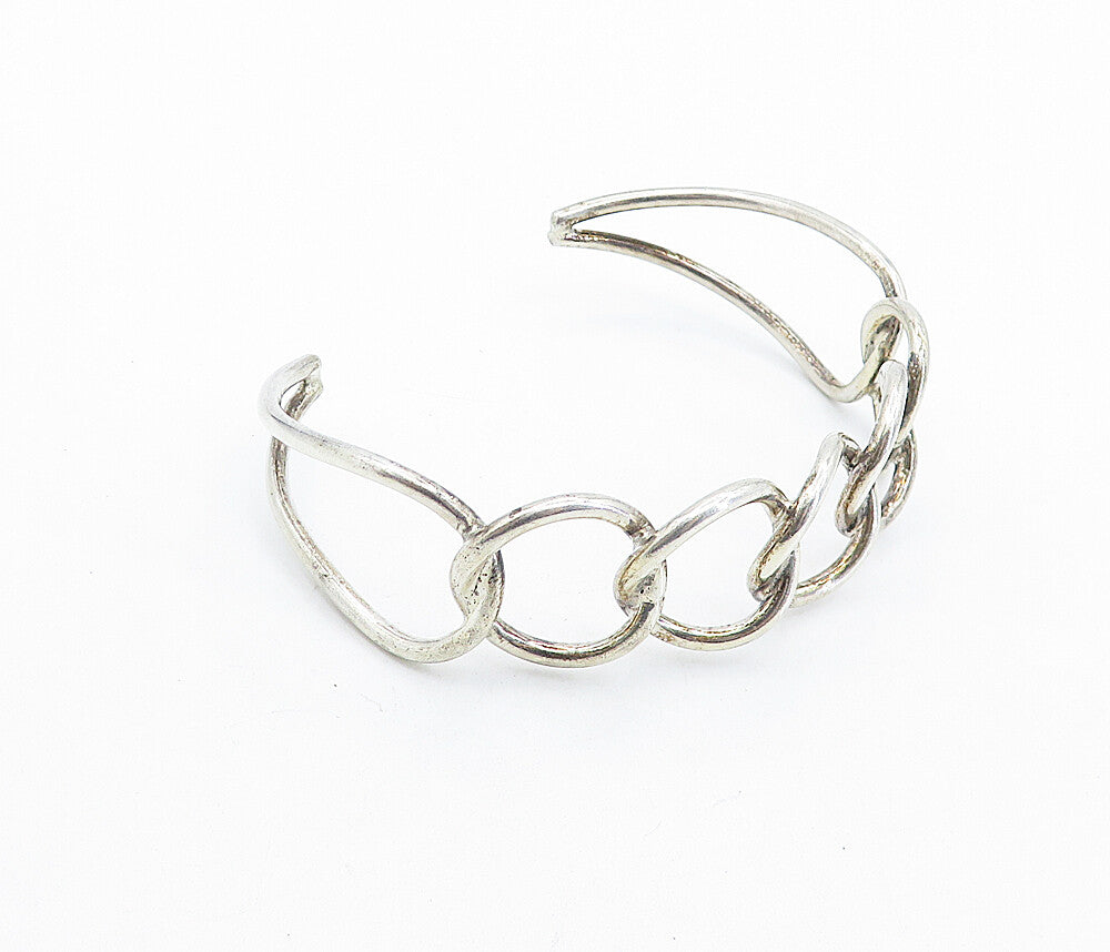 925 Sterling Silver Vintage Shiny Interlocking Design Cuff Bracelet BT2324