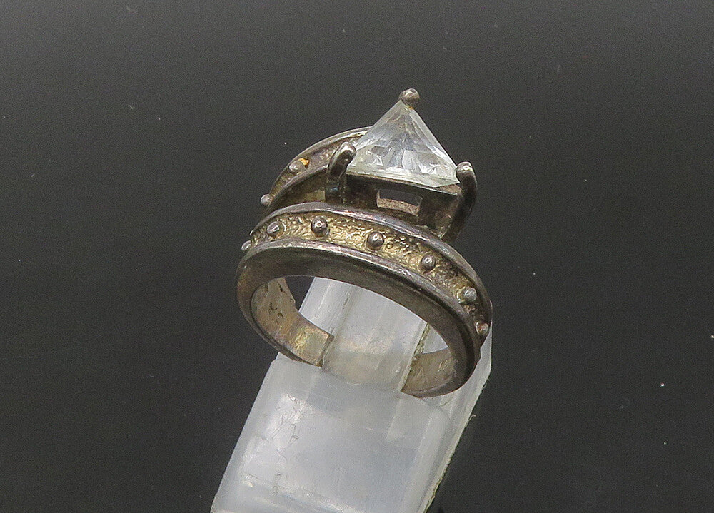 DAVID SIGAL 925 Silver  Vintage Topaz Dark Tone Bypass Ring Sz 6  RG22416