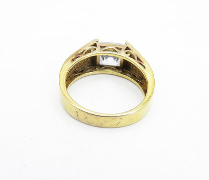 925 Sterling Silver  Cubic Zirconia Gold Plated Square Band Ring Sz 9  RG5068