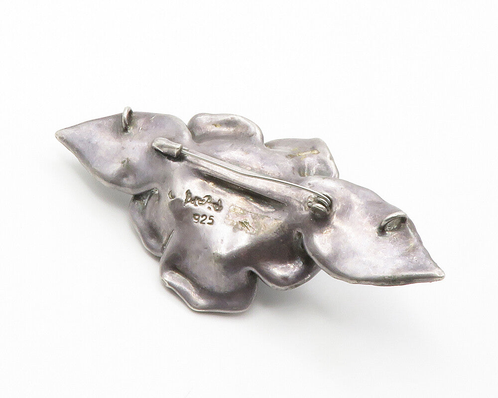 BAT AMI 925 Silver  Vintage Dark Tone Sculpted Rose Flower Brooch Pin  BP5504
