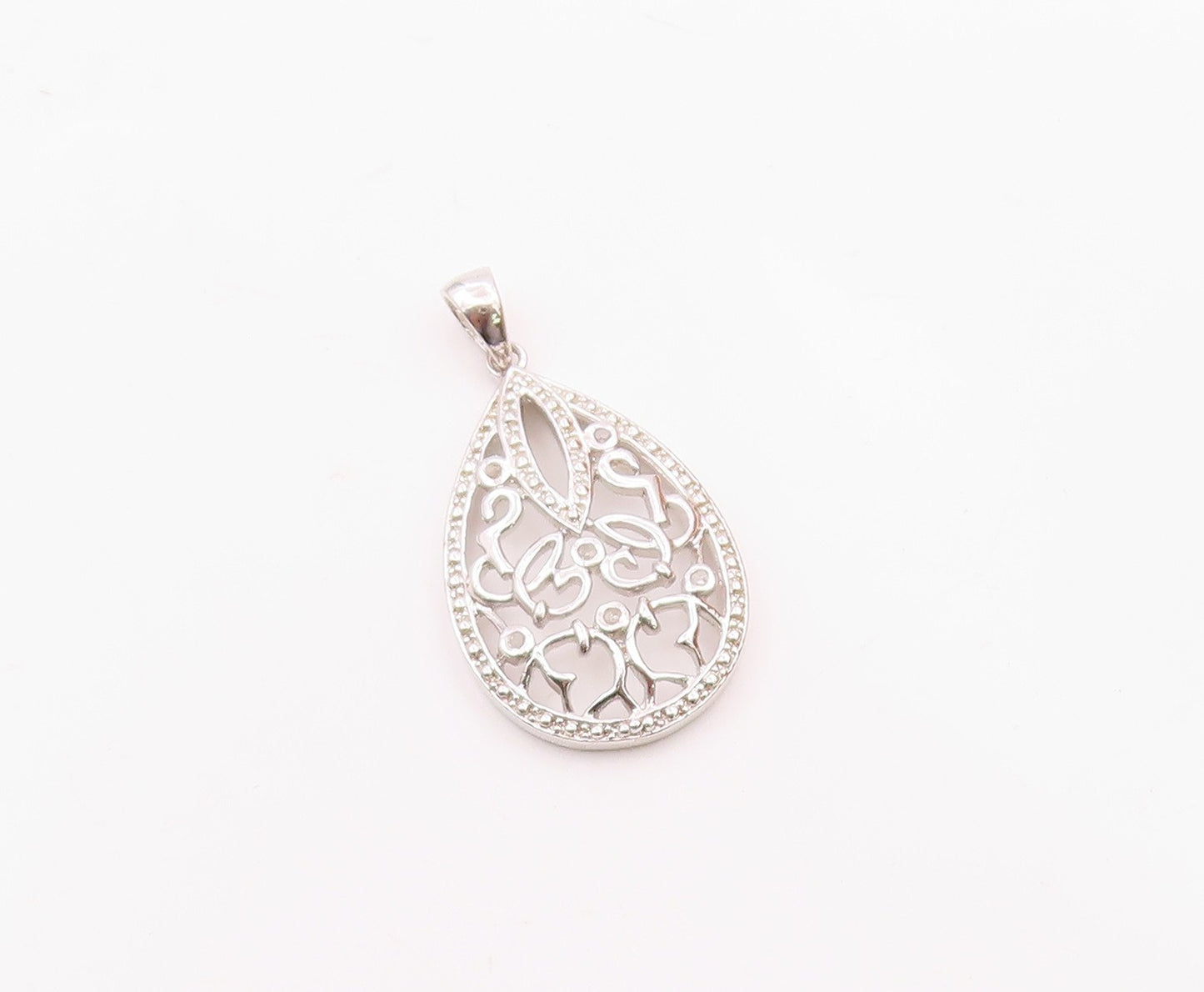 925 Sterling Silver  Vintage Genuine Diamonds Tear Drop Swirl Pendant  PT19271