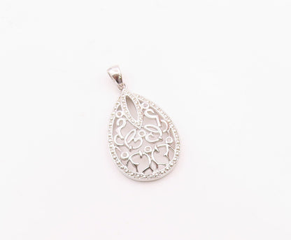 925 Sterling Silver  Vintage Genuine Diamonds Tear Drop Swirl Pendant  PT19271