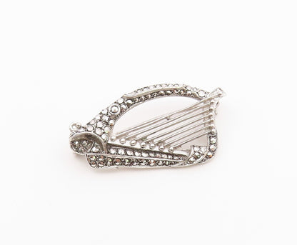 925 Sterling Silver  Vintage Sparkling Harm Instrument Brooch Pin  BP8359