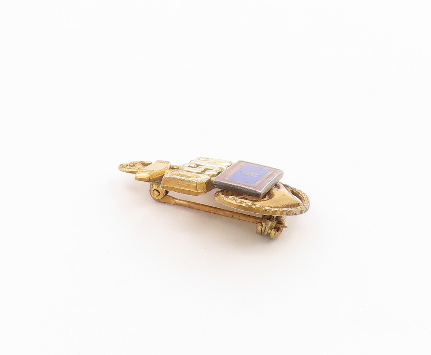 925 Sterling Silver  Vintage Two Tone US Navy Enamel Brooch Pin  BP9345