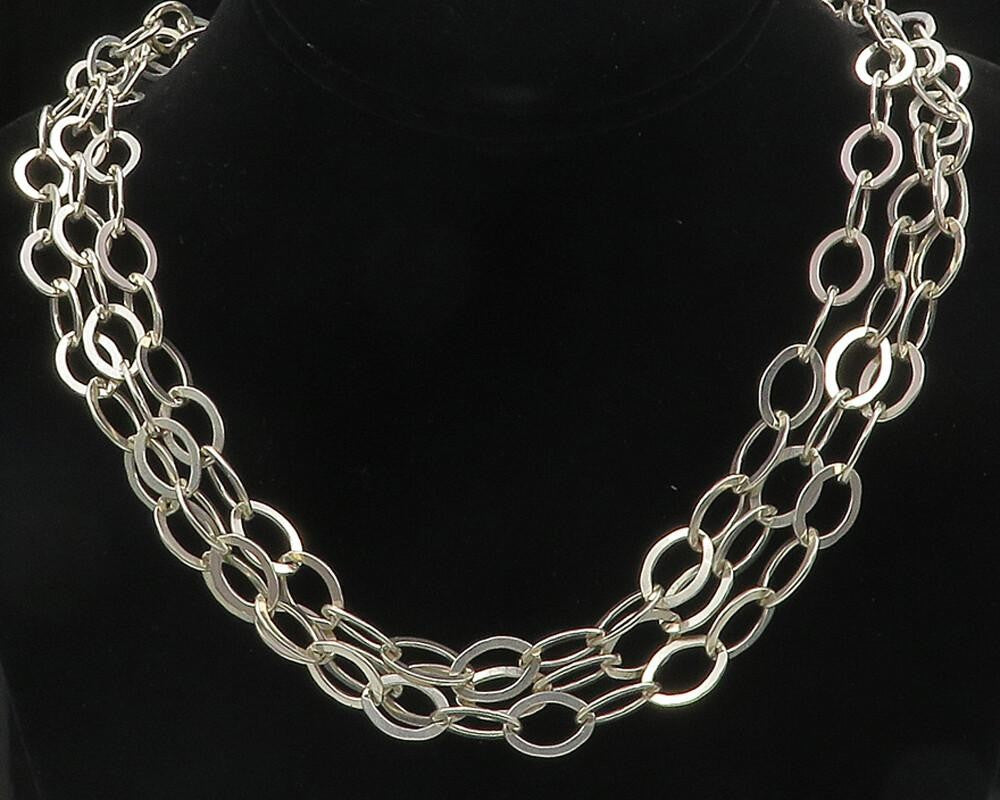 925 Sterling Silver  Vintage Shiny Minimalist Oval Link Chain Necklace  NE1786