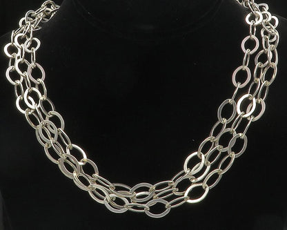 925 Sterling Silver  Vintage Shiny Minimalist Oval Link Chain Necklace  NE1786