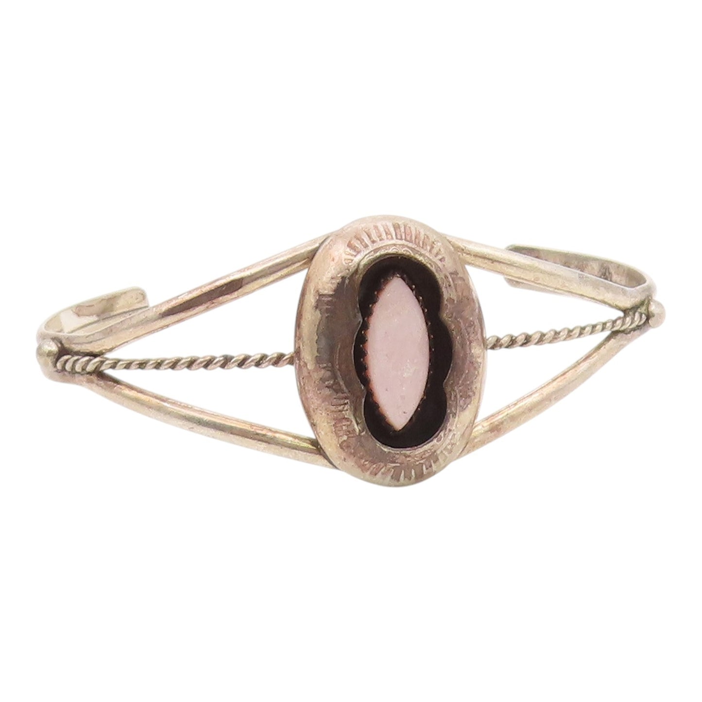 NAVAJO 925 Silver  Vintage Pink Mother Of Pearl Twist Cuff Bracelet  BT8058