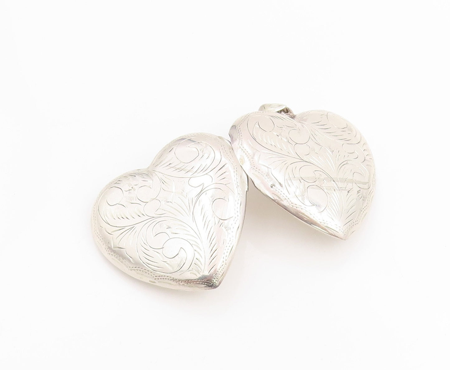 925 Sterling Silver Vintage Pendant Etched Large Floral Love Heart OPENS PT25193