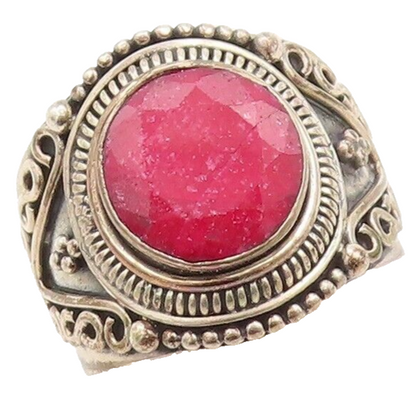 925 Sterling Silver Vintage Ring Swirly Beaded Carved Red Gemstone Sz 7  RG29604
