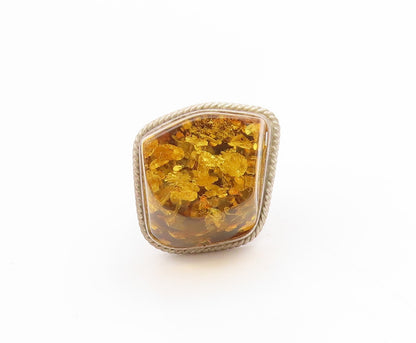 925 Sterling Silver Vintage Ring Baltic Honey Amber Cabochon Band  Sz 7  RG34426