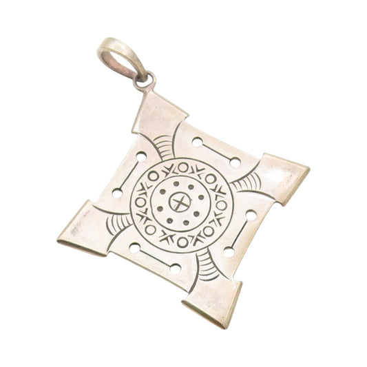 925 Sterling Silver Vintage Pendant Geometric Directional Tribal Compass PT24827