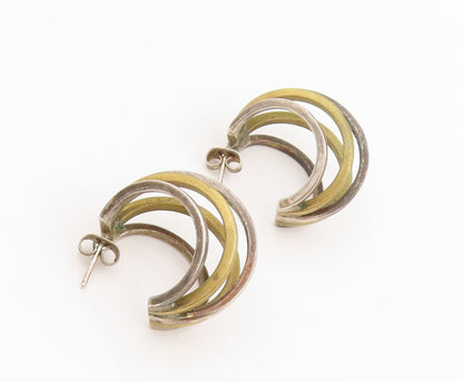 925 Sterling Silver Vintage Earrings Two Tone Interlocking Circle Hoops EG13806