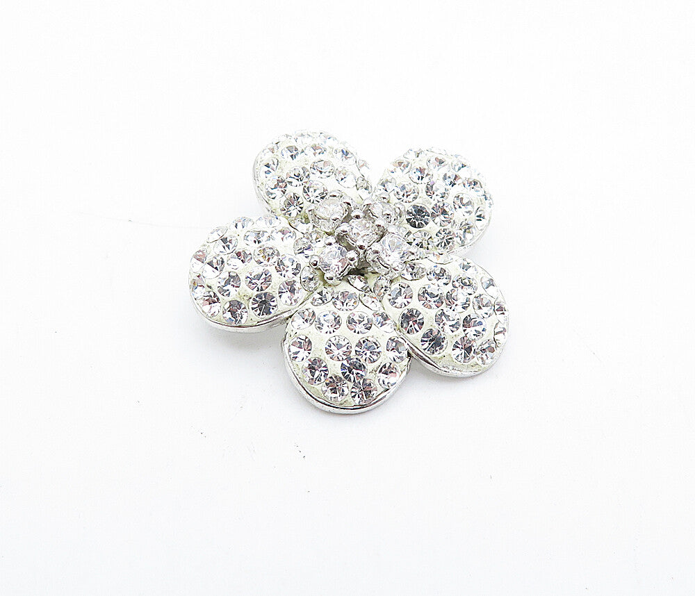 925 Sterling Silver  Sparkling Cubic Zirconia Shiny Flower Pendant  PT3050