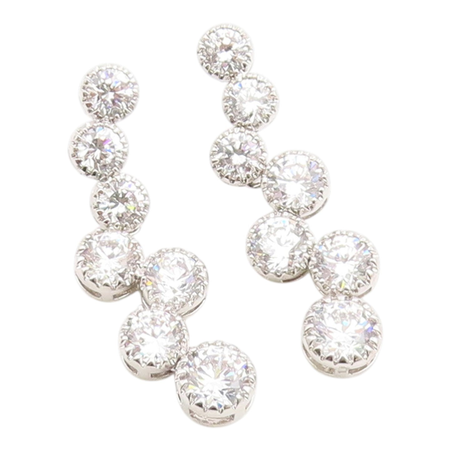 925 Sterling Silver Vintage Earrings Classic Round Cut CZ Tennis Drop  EG14328