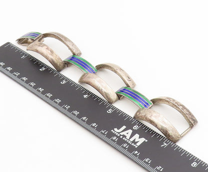 925 Sterling Silver Vintage Bracelet EUROPE Enamel Striped Panel Link  BT11522