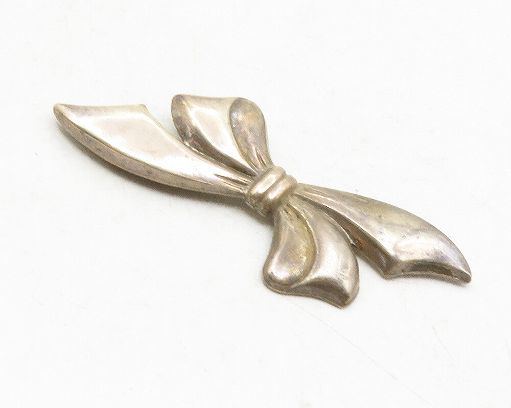 925 Sterling Silver  Vintage Bow Tied Ribbon Smooth Brooch Pin  BP4574