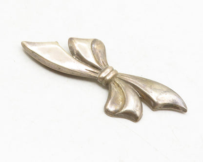 925 Sterling Silver  Vintage Bow Tied Ribbon Smooth Brooch Pin  BP4574