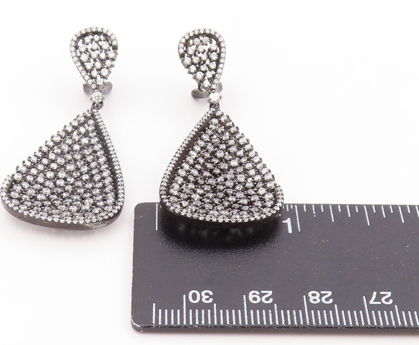 925 Sterling Silver Vintage Earrings Cluster CZ Pave Elegant Teardrop  EG14023