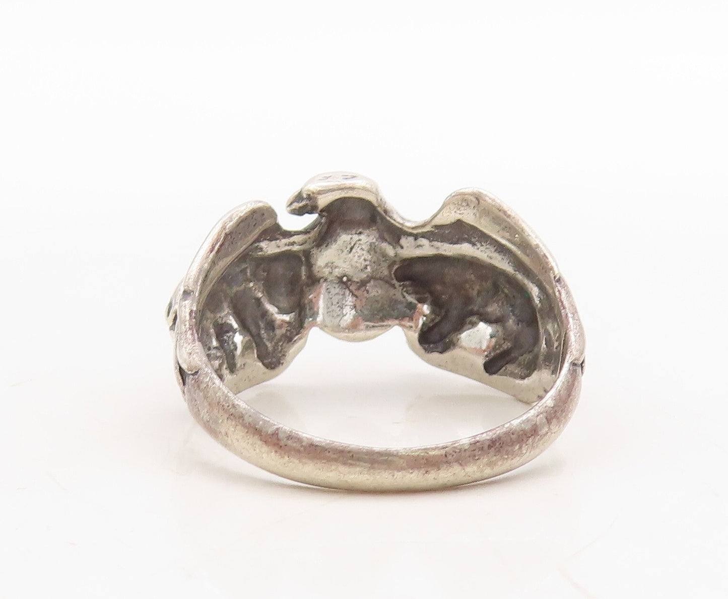 925 Sterling Silver Vintage Ring Dark Tone Designer Carved Eagle  Sz 10  RG31694
