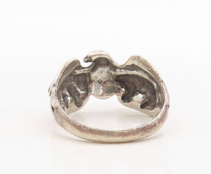 925 Sterling Silver Vintage Ring Dark Tone Designer Carved Eagle  Sz 10  RG31694