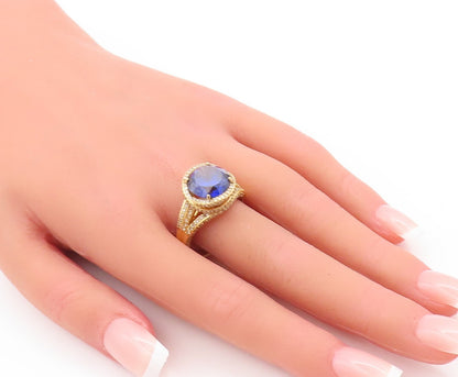 925 Sterling Silver Vintage Ring Gold Plated Two Tone Sapphire  Sz 11.5  RG28829