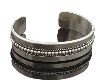 RON YAZZIE NAVAJO 925 Silver Vintage Beaded Twisted Rope Cuff Bracelet  BT9950