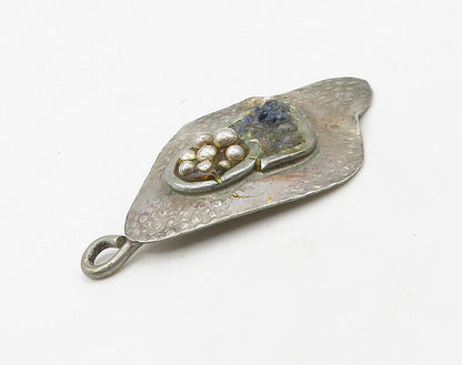 DESIGNER 925 Sterling Silver Vintage Blue Stone Cluster Flower Pendant PT12694